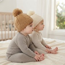 KIDS6238: Baby Girls Pattern Knit Pom Beanie Hat (6-18 Months)